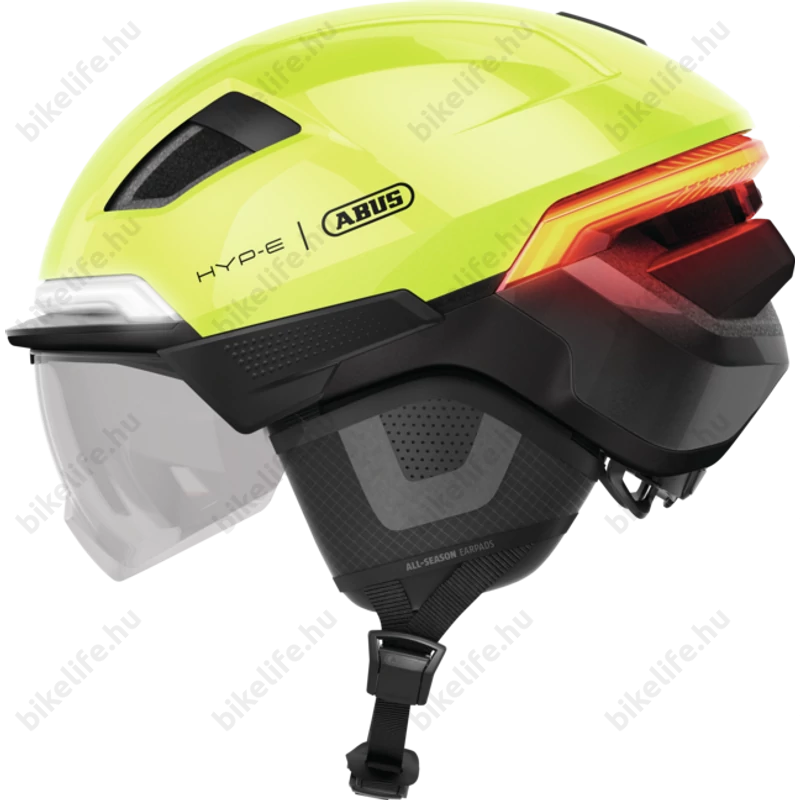 Abus HYP-E ACE kerékpáros bukósisak első és hátsó világítással index jelzővel mágneses lencsével Signal Yellow M (54-58cm)