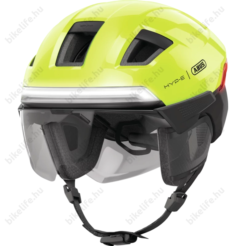 Abus HYP-E ACE kerékpáros bukósisak első és hátsó világítással index jelzővel mágneses lencsével Signal Yellow M (54-58cm)
