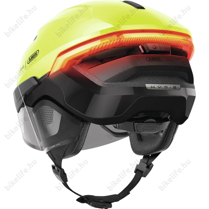 Abus HYP-E ACE kerékpáros bukósisak első és hátsó világítással index jelzővel mágneses lencsével Signal Yellow M (54-58cm)