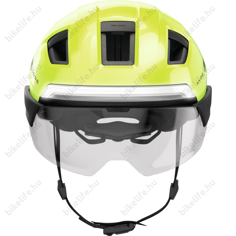 Abus HYP-E ACE kerékpáros bukósisak első és hátsó világítással index jelzővel mágneses lencsével Signal Yellow M (54-58cm)