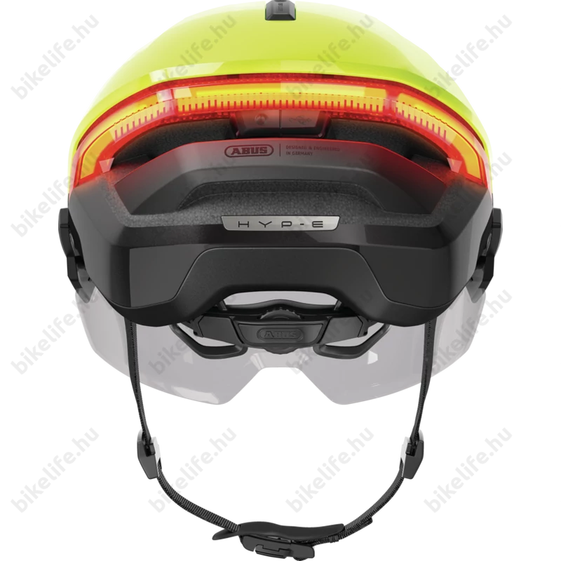 Abus HYP-E ACE kerékpáros bukósisak első és hátsó világítással index jelzővel mágneses lencsével Signal Yellow M (54-58cm)