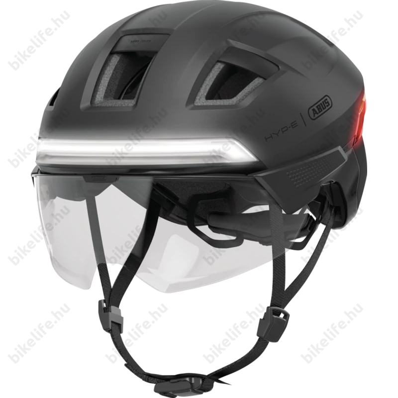 Abus HYP-E BL.ACE kerékpáros bukósisak első/hátsó világítás, index jelző, féklámpa, mágneses lencse titán M (54-58cm)