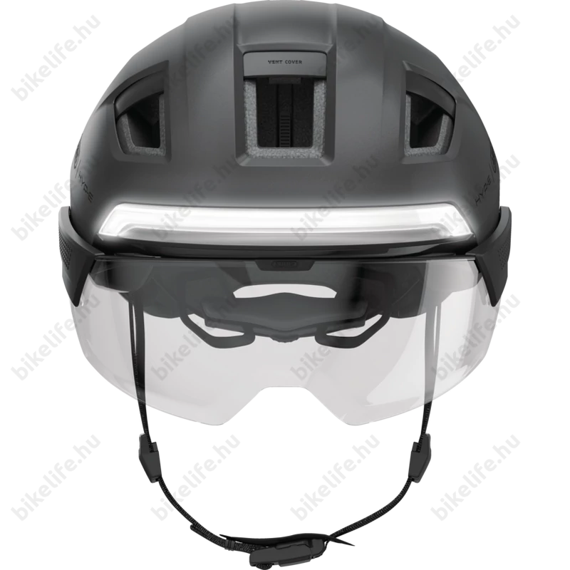 Abus HYP-E BL.ACE kerékpáros bukósisak első/hátsó világítás, index jelző, féklámpa, mágneses lencse titán L (59-62cm)