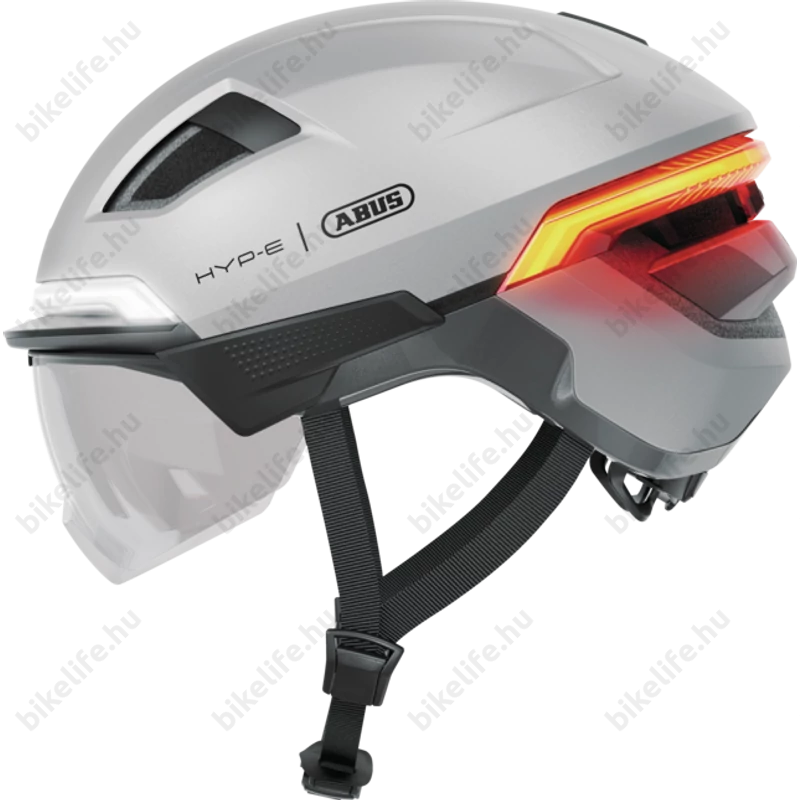 Abus HYP-E ACE kerékpáros bukósisak első és hátsó világítással index jelzővel mágneses lencsével gleam silver M (54-58cm)