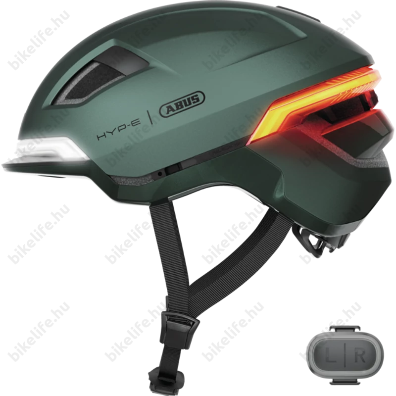 Abus HYP-E kerékpáros bukósisak első és hátsó világítással index jelzővel jungle green M (54-58cm)