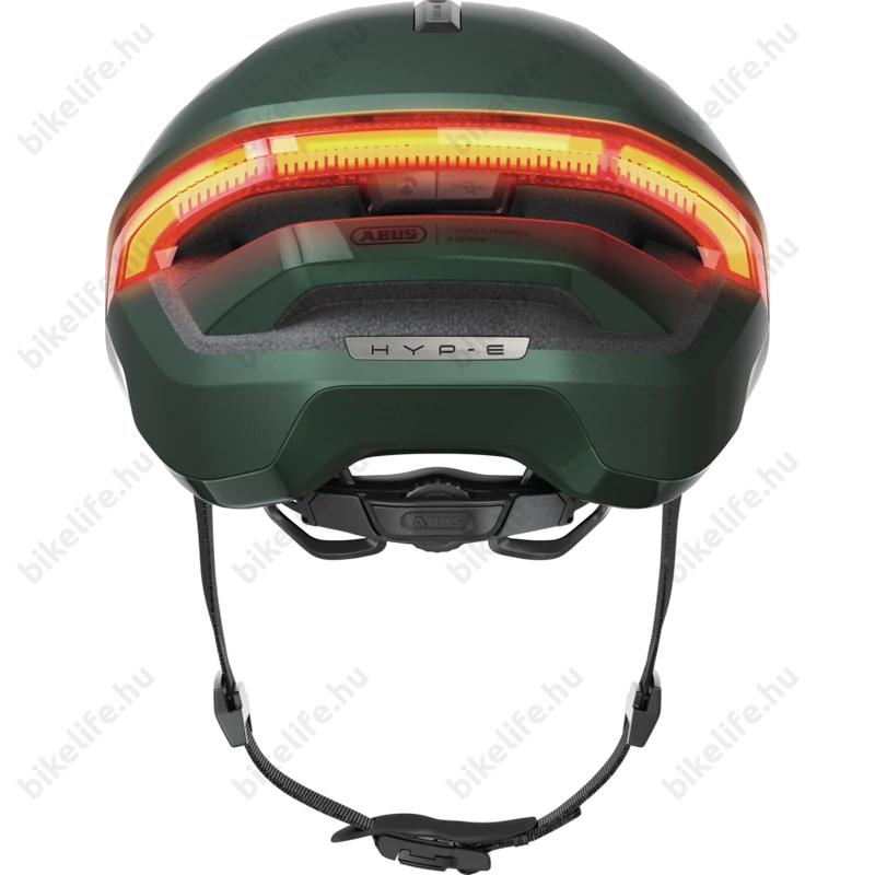 Abus HYP-E kerékpáros bukósisak első és hátsó világítással index jelzővel jungle green S (54-58cm)