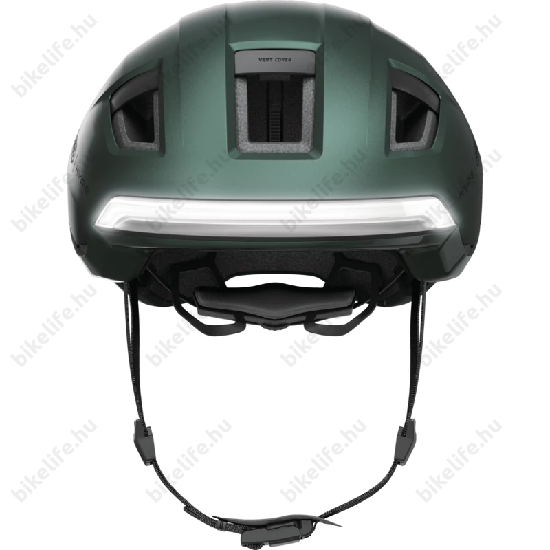 Abus HYP-E kerékpáros bukósisak első és hátsó világítással index jelzővel jungle green S (54-58cm)