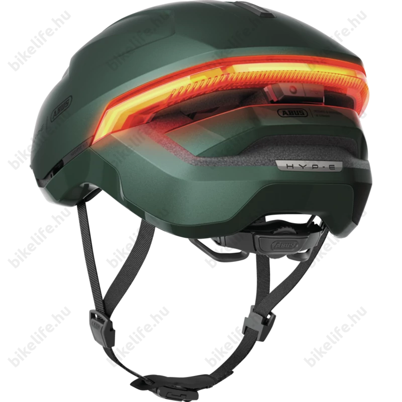 Abus HYP-E kerékpáros bukósisak első és hátsó világítással index jelzővel jungle green M (54-58cm)