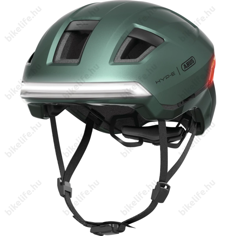 Abus HYP-E kerékpáros bukósisak első és hátsó világítással index jelzővel jungle green M (54-58cm)