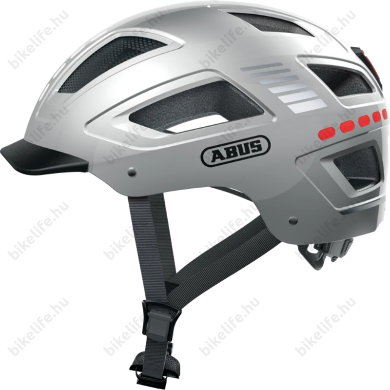 Abus Hyban 2.0 kerékpáros bukósisak LED csíkkal signal silver M-es 52-58cm