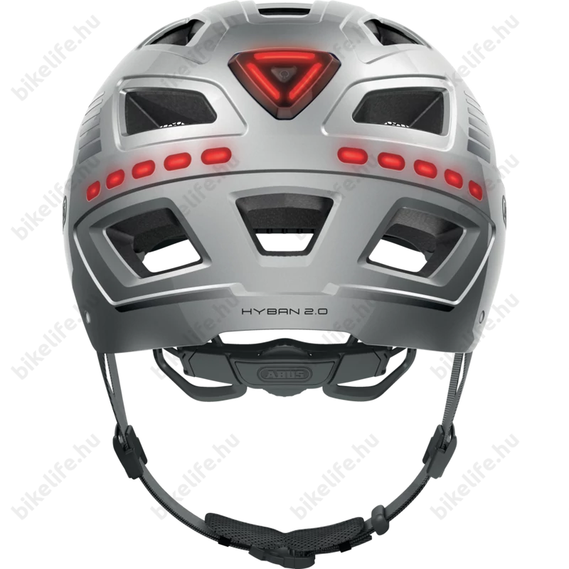 Abus Hyban 2.0 kerékpáros bukósisak LED csíkkal signal silver M-es 52-58cm