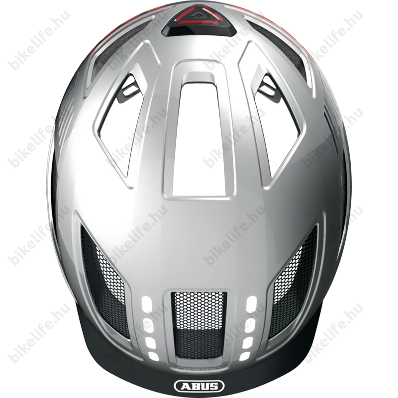 Abus Hyban 2.0 kerékpáros bukósisak LED csíkkal signal silver M-es 52-58cm