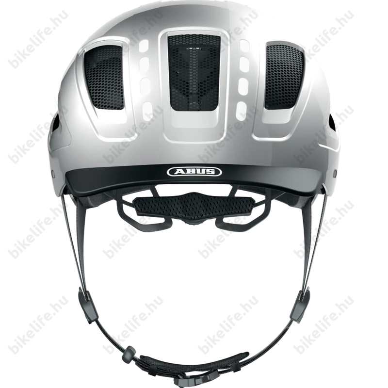 Abus Hyban 2.0 kerékpáros bukósisak LED csíkkal signal silver XL-es 58-63cm