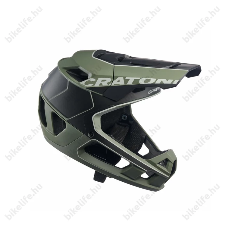 Cratoni Interceptor 2.0 fullface fix állvédős felnőtt sportsisak sage matt / fekete M-L méret 58-62 cm fejkerületre.