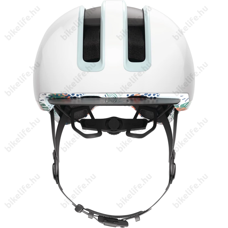 Abus HUD-Y felnőtt városi bukósisak In-Mold, mágneses hátsó lámpa, flower white L (57-61cm)