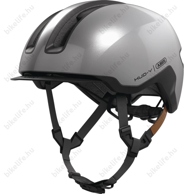 Abus HUD-Y felnőtt városi bukósisak In-Mold, mágneses hátsó lámpa, gleam silver L (57-61cm)