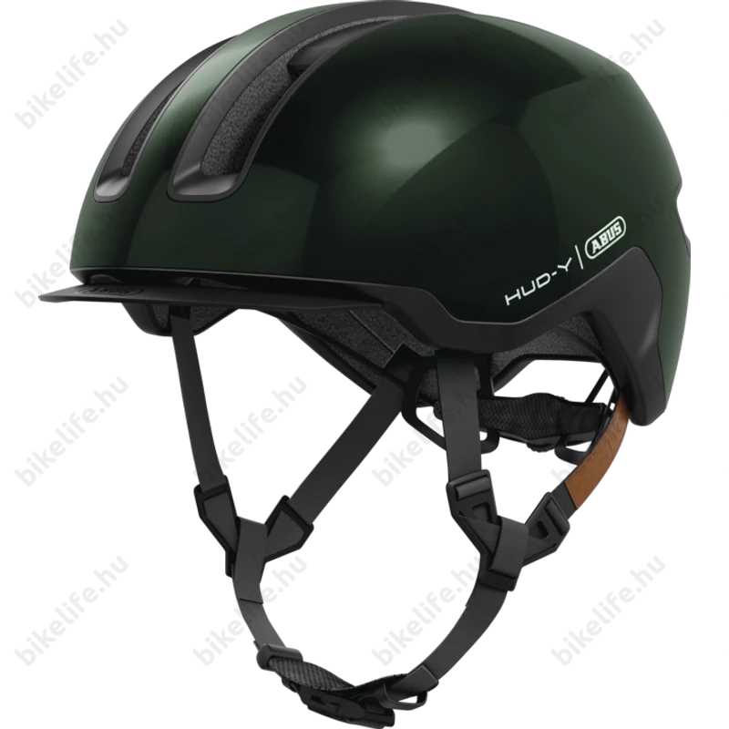 Abus HUD-Y felnőtt városi bukósisak In-Mold, mágneses hátsó lámpa, moss green M (54-58cm)