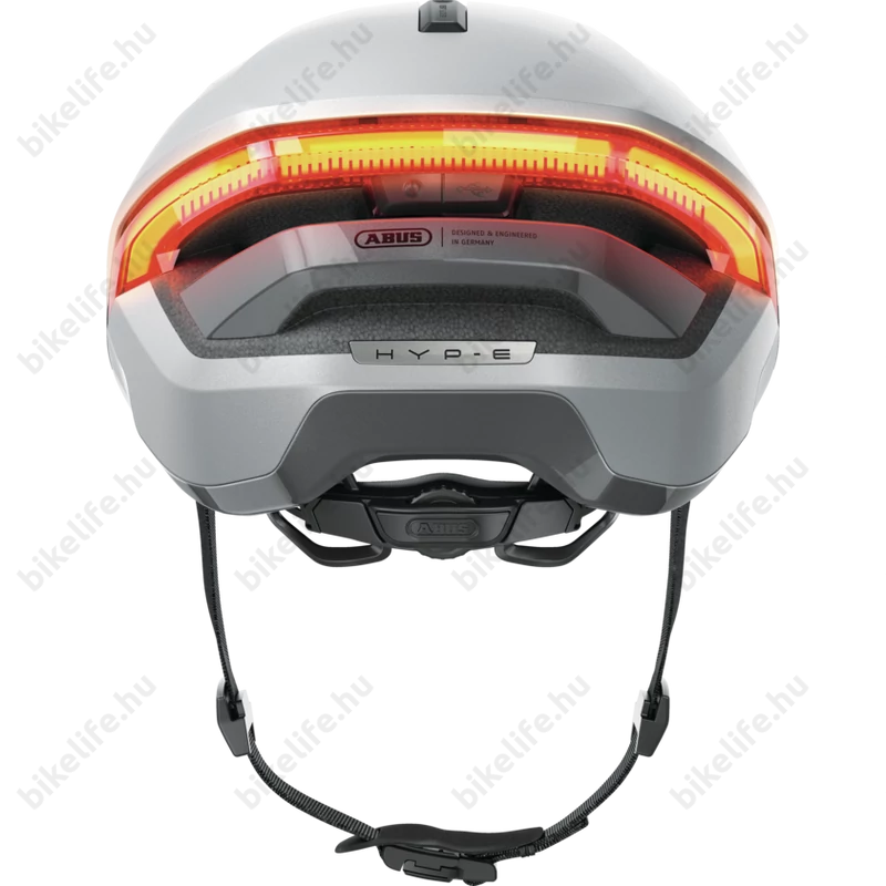 Abus HYP-E kerékpáros bukósisak első és hátsó világítással index jelzővel gleam silver S (51-55cm)