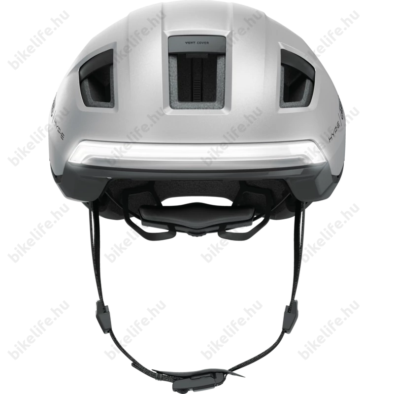 Abus HYP-E kerékpáros bukósisak első és hátsó világítással index jelzővel gleam silver M (54-58cm)