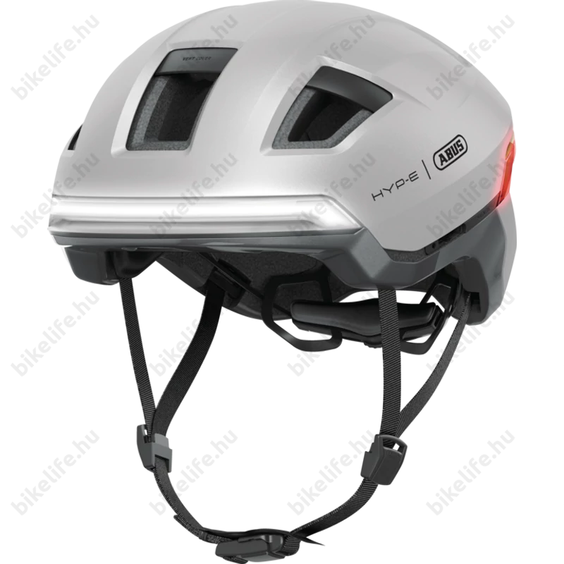 Abus HYP-E kerékpáros bukósisak első és hátsó világítással index jelzővel gleam silver L (57-61cm)
