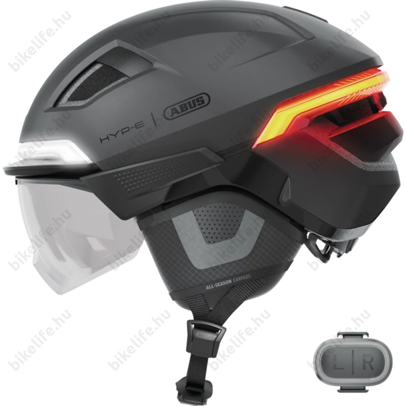 Abus HYP-E ACE kerékpáros bukósisak első és hátsó világítással index jelzővel mágneses lencsével volcano titán S (51-55cm)