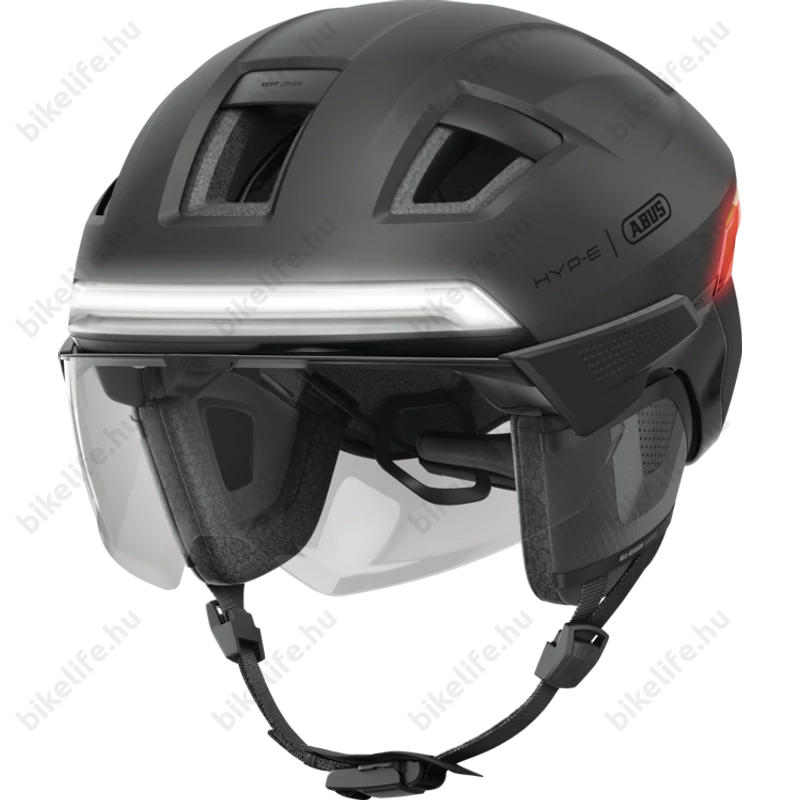 Abus HYP-E BL.ACE kerékpáros bukósisak első/hátsó világítás, index jelző, féklámpa, mágneses lencse titán S (51-55cm)