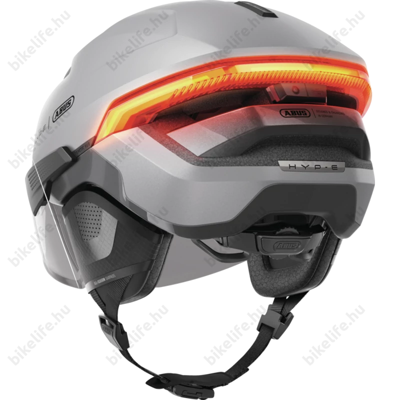 Abus HYP-E BL.ACE kerékpáros bukósisak első/hátsó világítás, index jelző, féklámpa, mágneses lencse gleam silver S (51-55cm)
