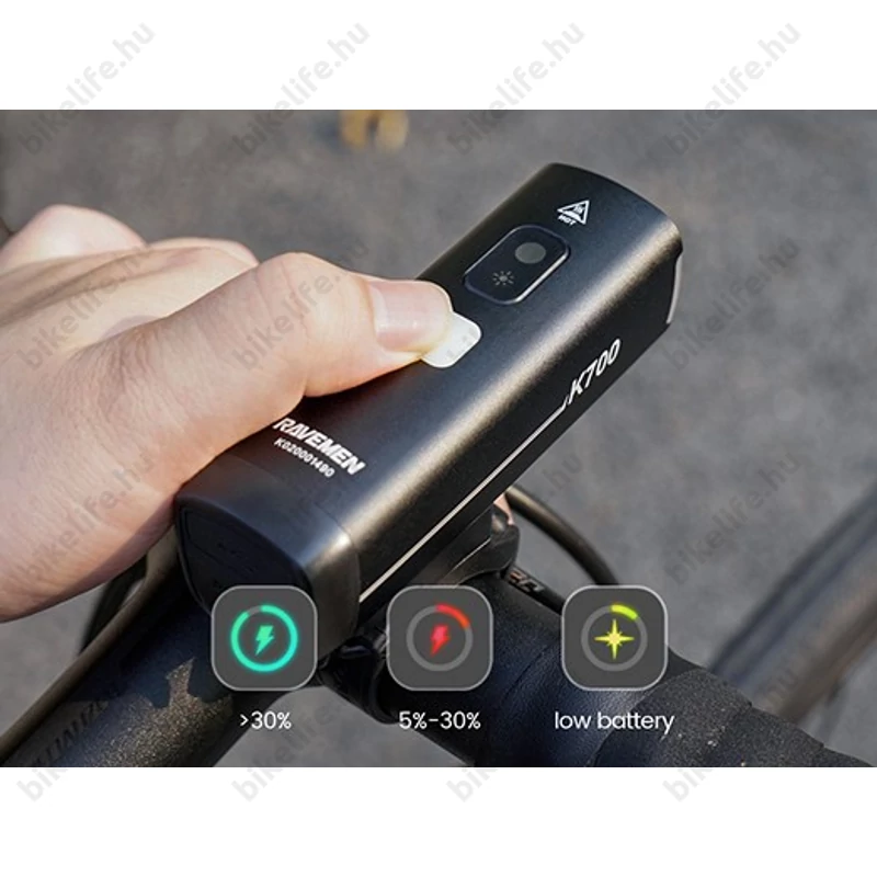 Ravemen K700 akkumulátoros első lámpa, 700 lumen, 2200mAh, intelligens mód