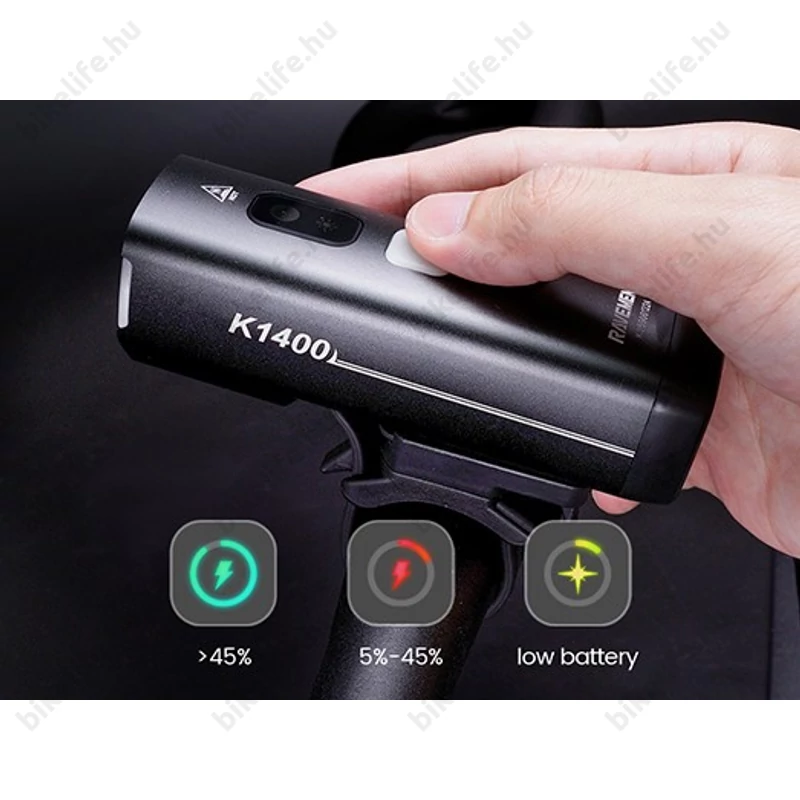 Ravemen K1400 akkumulátoros első lámpa, 1400 lumen, 4000mAh, intelligens mód, vezeték nélküli távirányító