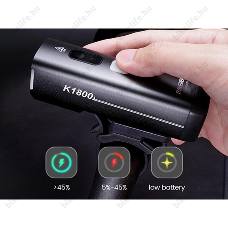 Ravemen K1800 akkumulátoros első lámpa, 1800 lumen, 5000mAh, intelligens mód, vezeték nélküli távirányító