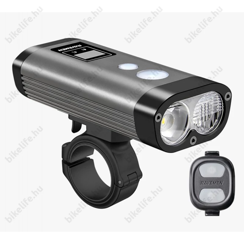 Ravemen PR2000 akkumulátoros első lámpa, 2000 lumen, 6000mAh, országúti/MTB, tompított/reflketor mód, vez. nélk. távirányító
