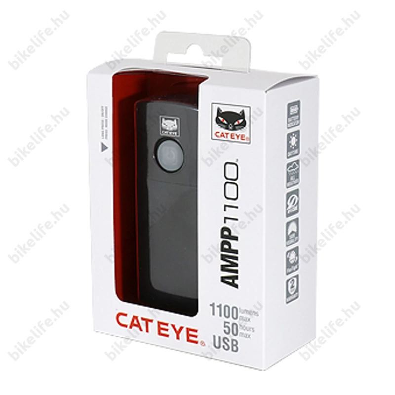 Cateye AMPP1100 HL-EL1100RC 2LED-es elsőlámpa USB-ről tölthető 1100 Lumen fényerő 5funkció, csak bukósisak adapterrel