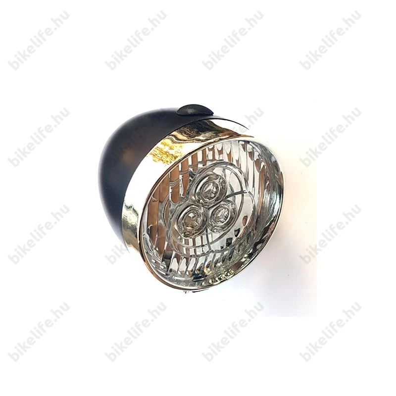 Classic elemes LED-es első kerékpár lámpa 3 LED-el és tartóval króm-fekete