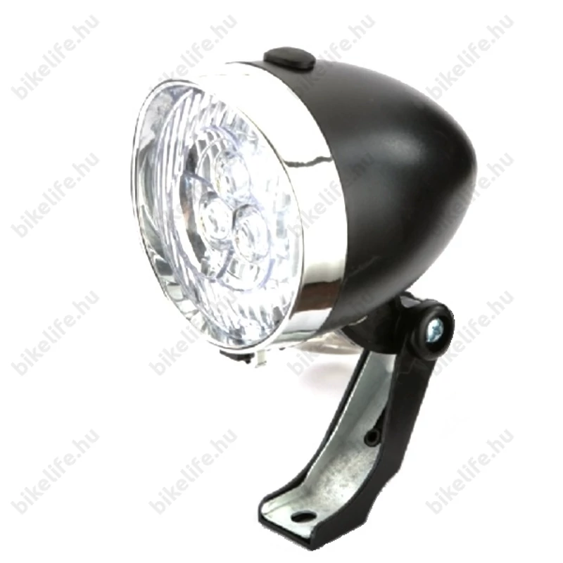 Classic elemes LED-es első kerékpár lámpa 3 LED-el és tartóval króm-fekete