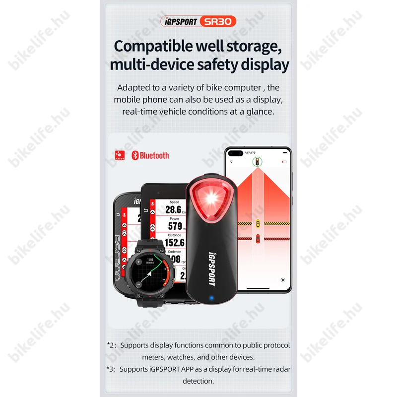 iGPSport SR30 kerékpáros radar és hátsó lámpa