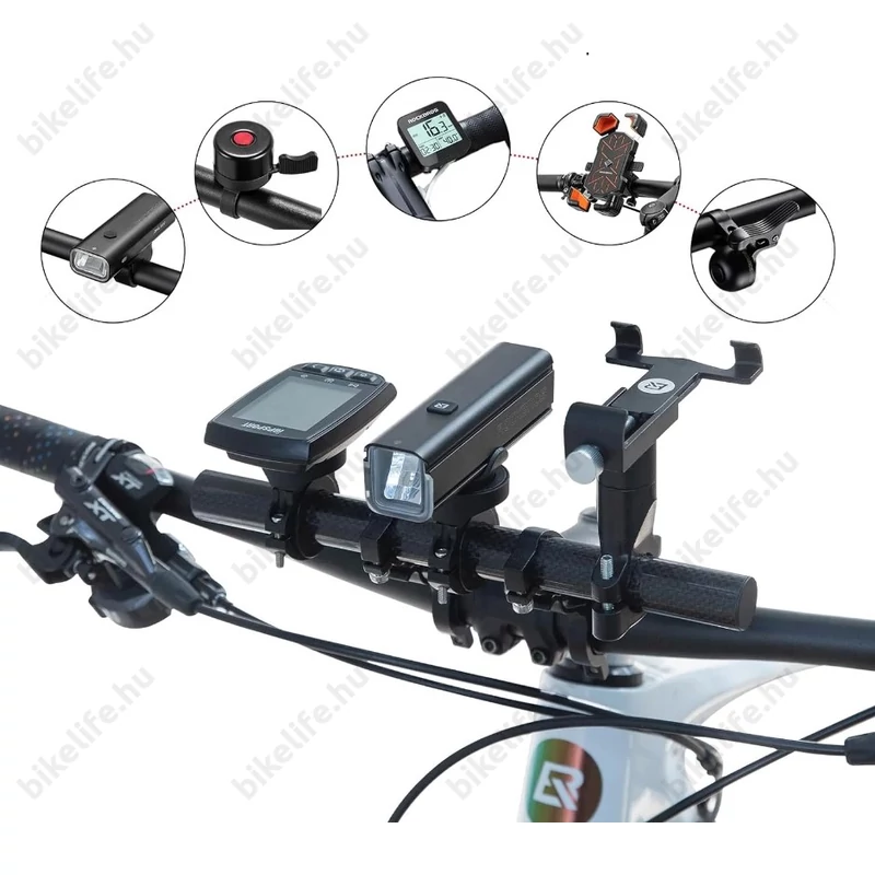 Rockbros lámpa és computer tartó alumínium-karbon adapter világításnak, kerékpáros computernek, GPS-nek 20cm hosszú