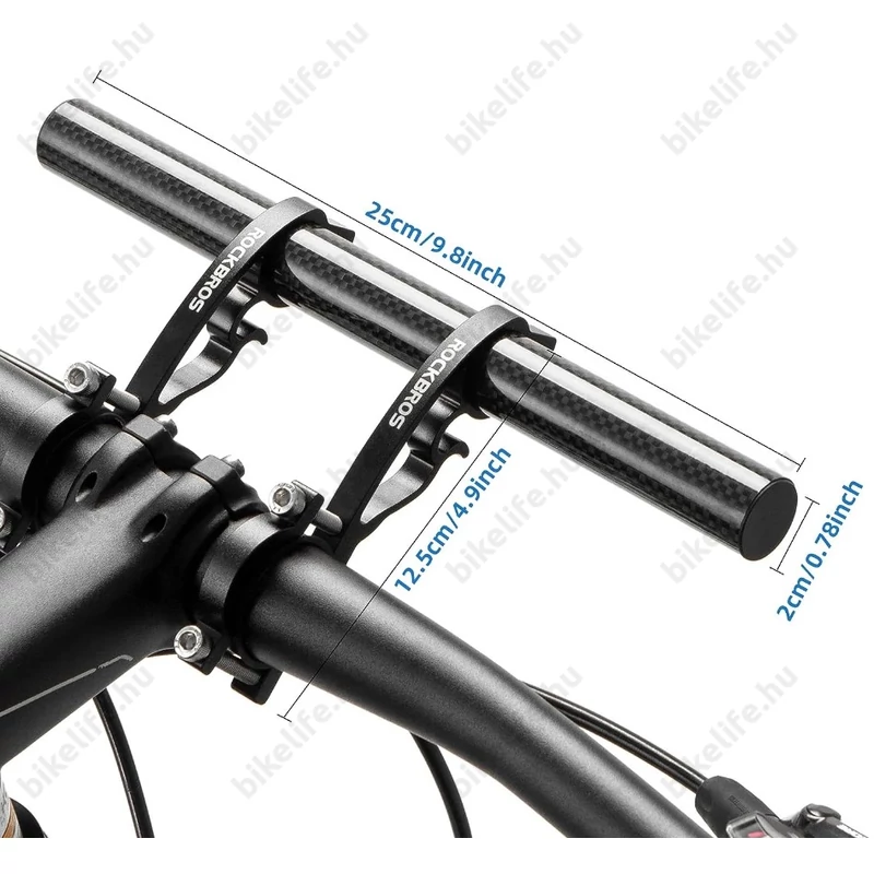 Rockbros lámpa és computer tartó alumínium-karbon adapter világításnak, kerékpáros computernek, GPS-nek 20cm hosszú