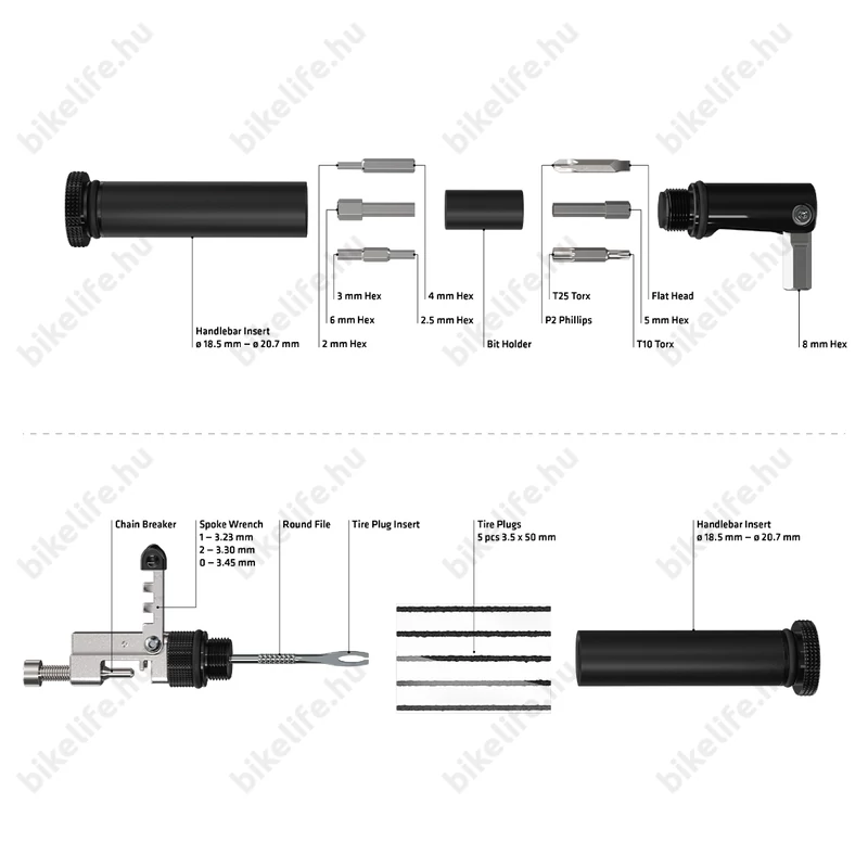 Kellys Bartool kerékpáros szerszámkészlet kormányba dugható láncbontóval és tubeless javító készlettel
