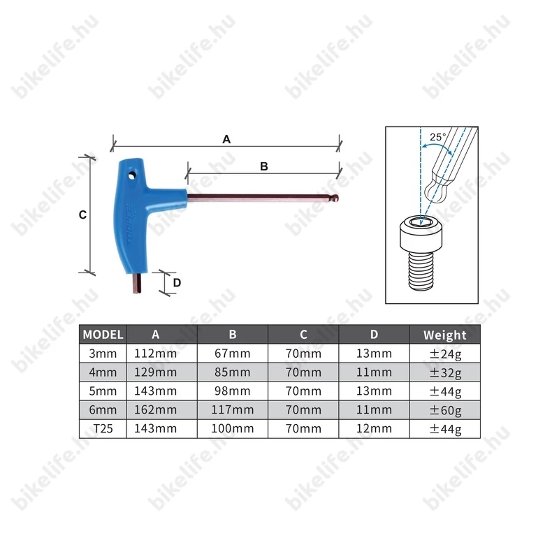 T-nyelű 6mm-es imbuszkulcs szögben is használható