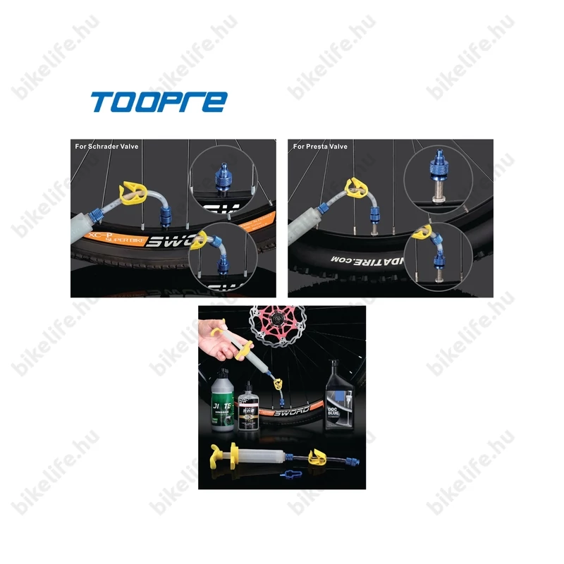 Toopre defektgátló folyadék betöltő szelepadapterekkel és szelepkiszedővel