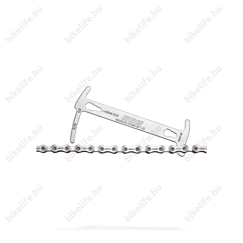 BBB Chainchecker BTL-125 multifunkciós láncnyúlás mérő szerszám rovátkákkal,5/6/8mm kónusz nyílás