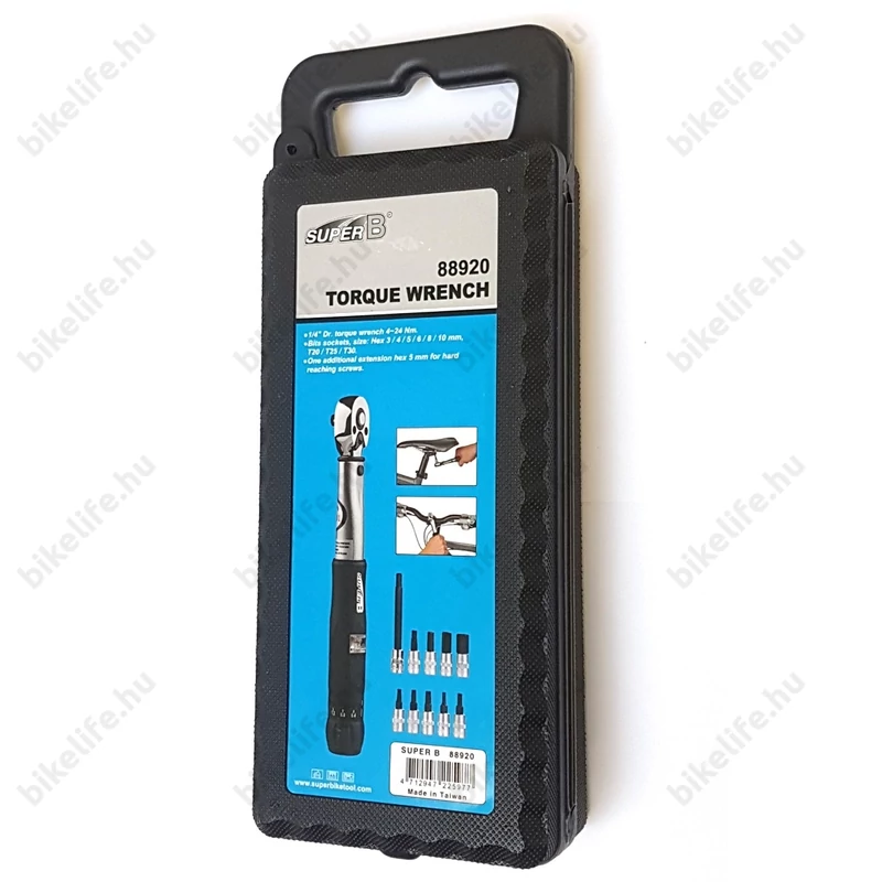 SuperB TorqueSet nyomatékkulcs 4-24 Nm, 9 darab betéttel (3xTorx és 6db imbusz)