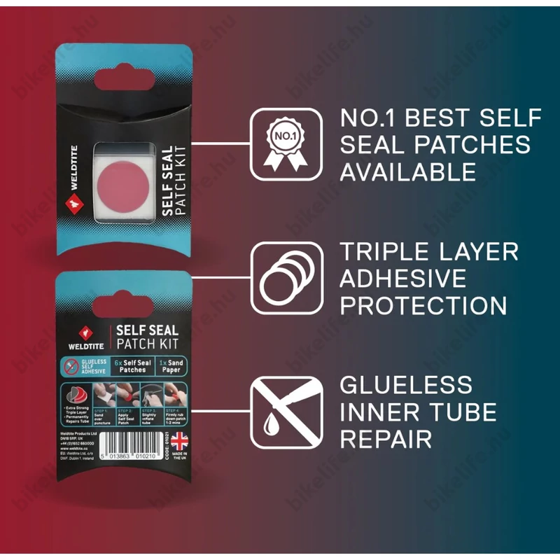 Weldtite Self Seal öntapadós gumiragasztó készlet 6 folttal