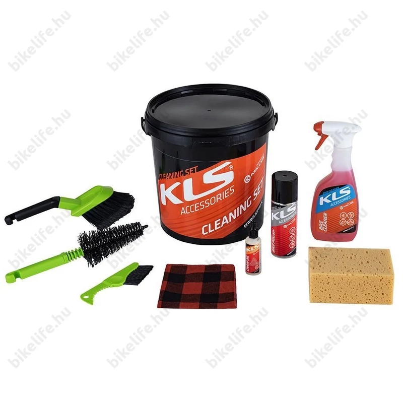 Kellys tisztító/karbantartó készlet (vödör, kefe, szivacs, törlőkendő, lánc olaj, tisztító folyadék, polírozó spray)