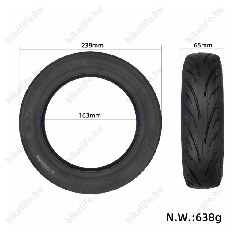 10x2,5 elektromos roller külső gumi tubeless (tömlő nélkül is) 60/70-6,5