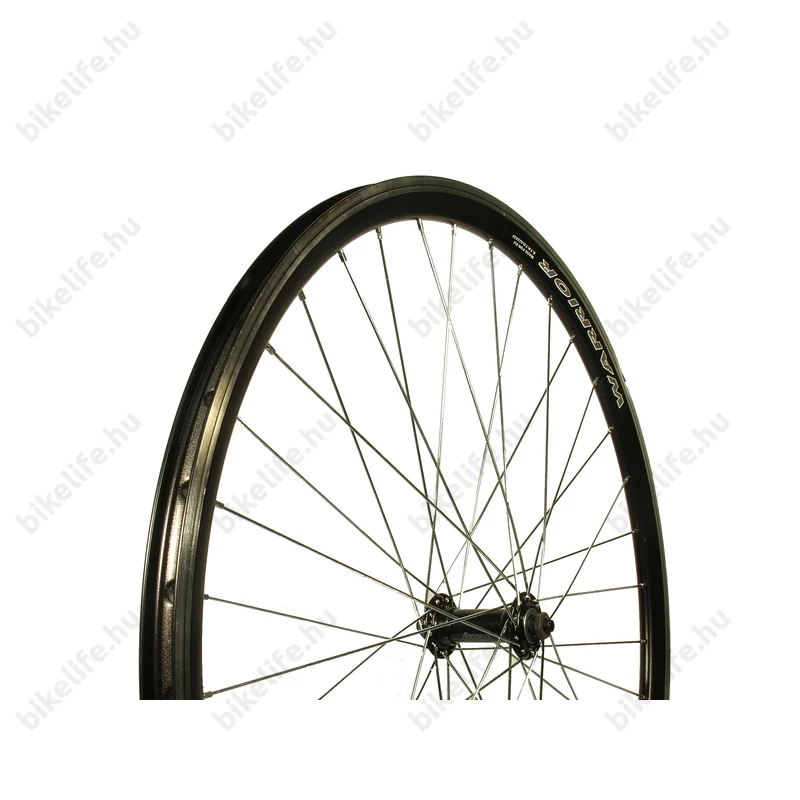 28-as trekking vagy cross első kerék duplafalú Warrior 36 lyukas golyós V-fékes gyorszár nélküli fekete