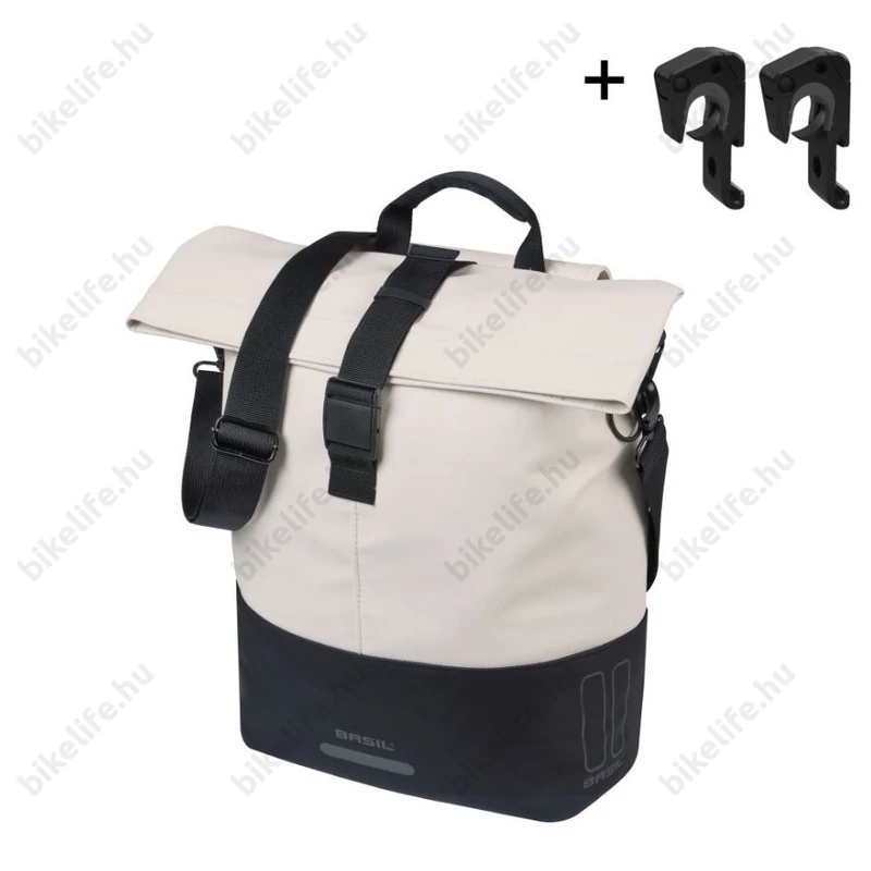Basil Cove Shopper csomagtartóra szerelhető táska 1 részes 16l, akasztható-biztosítható, fehér/fekete