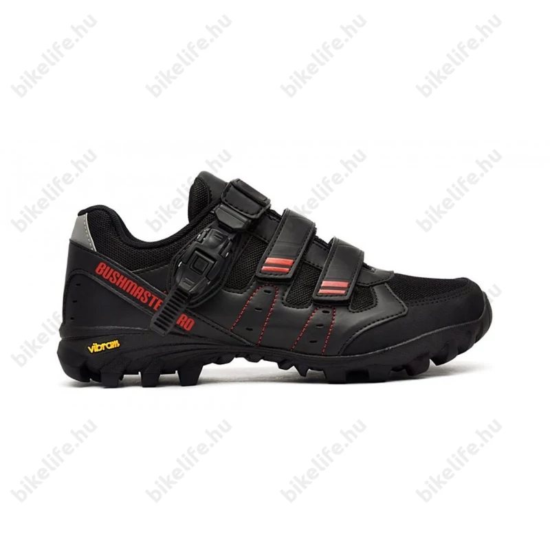 FLR Bushmaster PRO MTB cipő, csatos rögzítés, vibran talp, 47-es méret fekete/piros