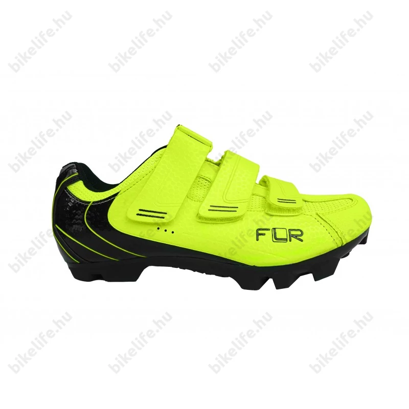 FLR Elite F-55 MTB cipő, 3 tépőzáras rögzítés, 46-os méret, neonsárga