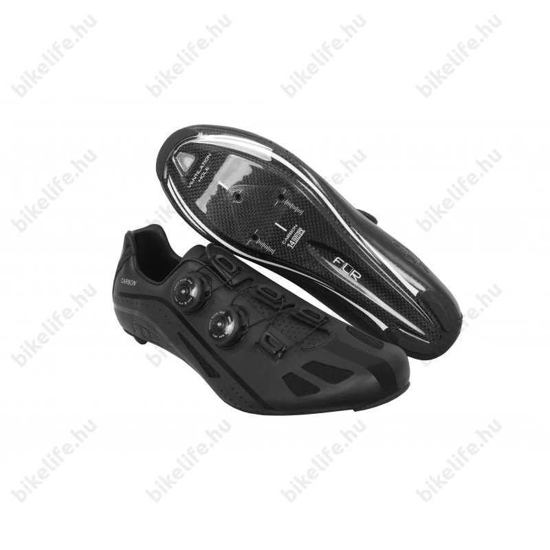 FLR Elite Road F-XX II Pro Tour országúti cipő, karbon talp, ATOP damilos fűző, fekete, 46-os méret